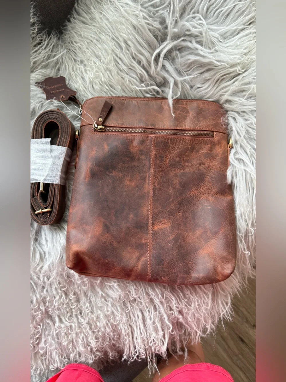 Rochere Genuine Leather Messenger Bag Rustic Brown Crazy Horse Leather NWT